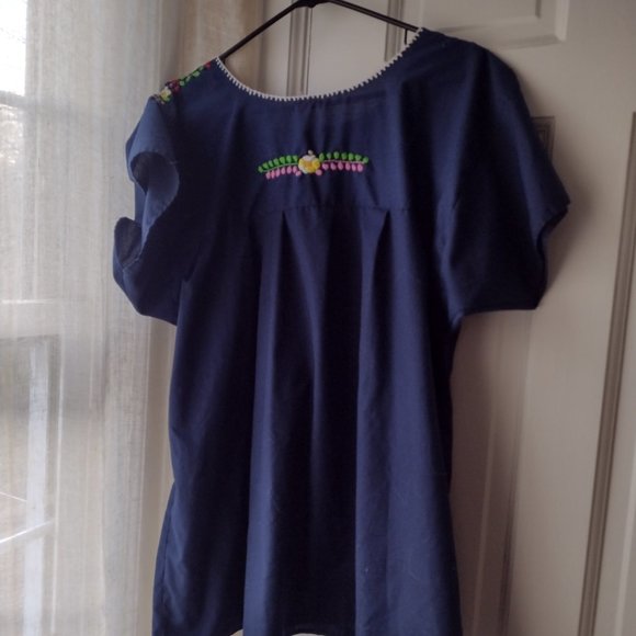navy blue baby doll bohemian embroidery top XL - Picture 2 of 4